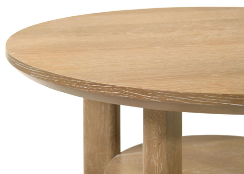 Loomis Round Wood Side End Table with Shelf Light Oak
