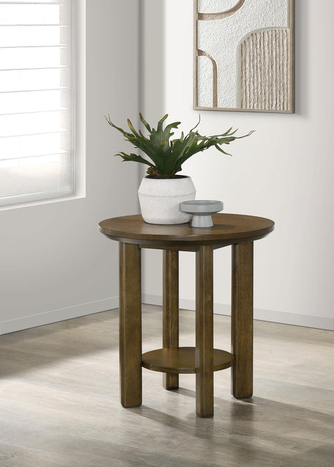 Loomis 22-Inch Round Wood Side End Table with Shelf Brown