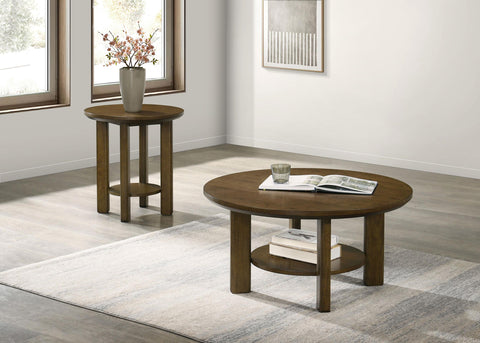 Loomis 22-Inch Round Wood Side End Table with Shelf Brown