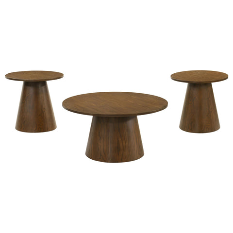Goodson 3-piece Round Pedestal Coffee Table Set Dark Brown