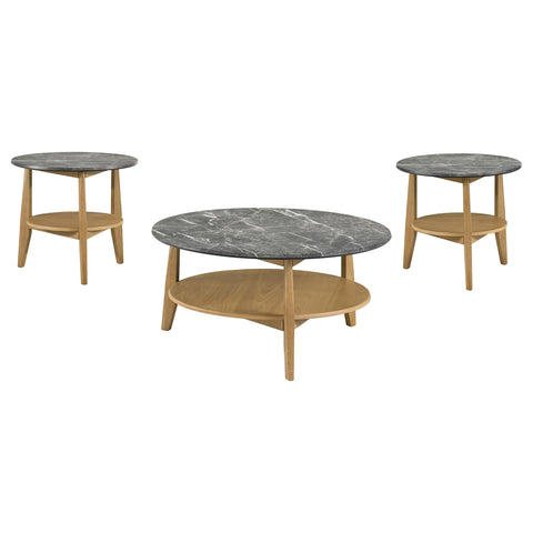Delgado 3-Piece Round SmartTop Coffee Table Set Grey and Natural