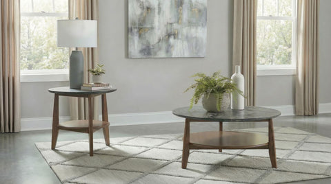 Delgado Round SmartTop End Side Table Smokey Grey and Dark Brown