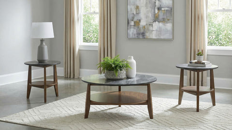 Delgado 3-Piece Round SmartTop Coffee Table Set Smokey Grey and Brown