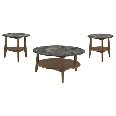Delgado 3-Piece Round SmartTop Coffee Table Set Smokey Grey and Brown