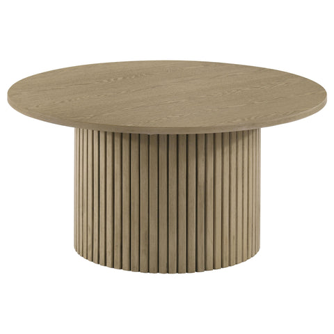 Dobrev 2-piece Round Fluted Coffee and End Table Set Natural Oak
