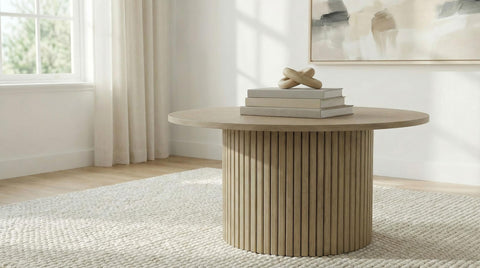 Dobrev Round Fluted Occasional Cocktail Coffee Table Natural Oak