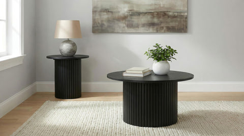 Dobrev Round Fluted Occasional Side End Table Black