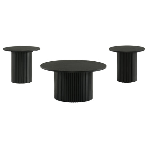 Dobrev 3-piece Round Fluted Coffee and End Table Set Black