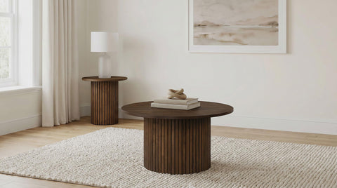 Dobrev Round Fluted Occasional Side End Table Walnut