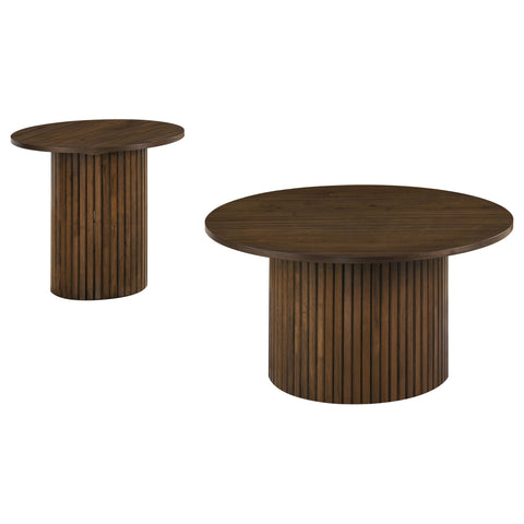 Dobrev 2-piece Round Fluted Coffee and End Table Set Walnut