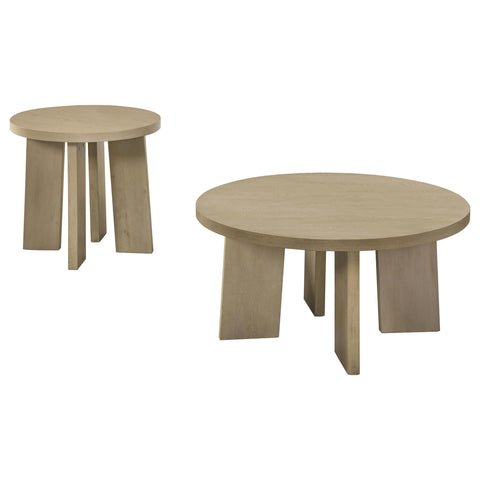 Harkes 2-Piece Round Coffee and End Table Set in Natural Oak
