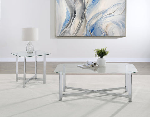 Furda Square Tempered Glass Top Side End Table Chrome