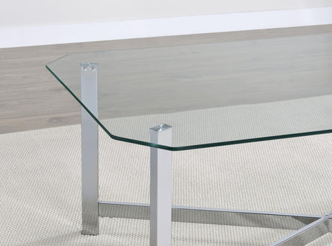 Furda 3-piece Tempered Glass Top Coffee Table Set Chrome