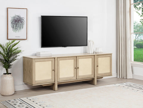 Rocori 79-inch 4-door Cane TV Stand Media Console Beige Oak