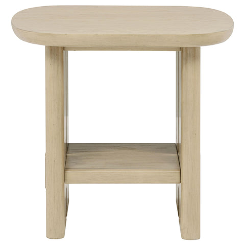 Rocori Coastal Square End Side Table with Shelf Beige Oak