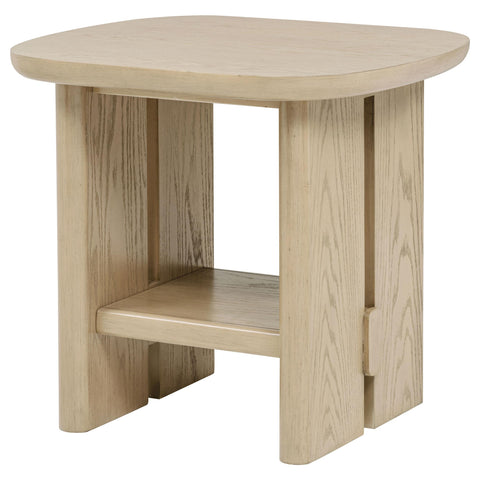 Rocori Coastal Square End Side Table with Shelf Beige Oak