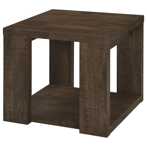 Anders Transitional Square End Table with Lower Shelf Dark Rustic Mango