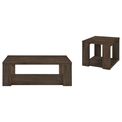 Anders 2-Piece Coffee and End Table Set with Open Shelves Dark Rustic Mango
