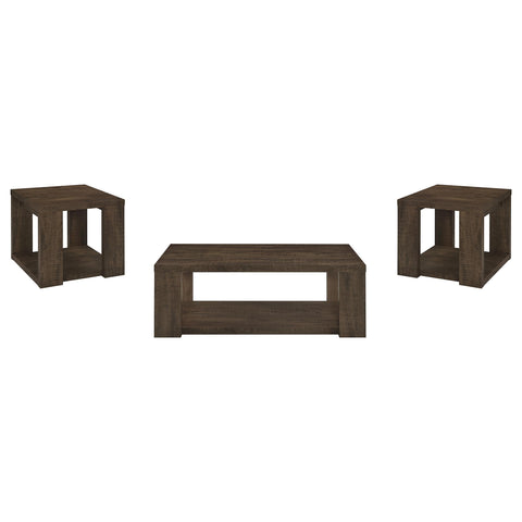 Anders 3-Piece Coffee and End Table Set with Open Shelves Dark Rustic Mango