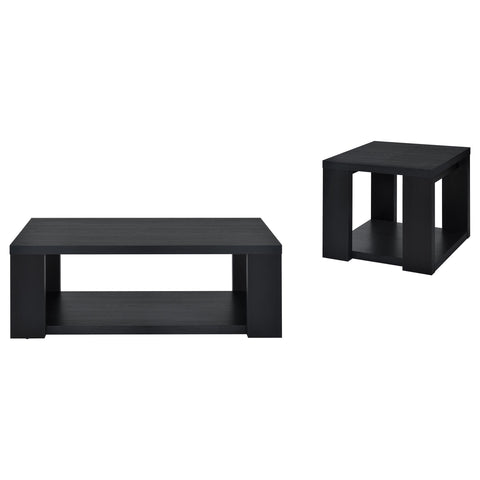 Anders 2-Piece Transitional Coffee and End Table Set with Shelves Black