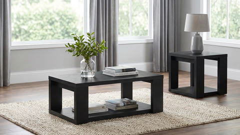 Anders Transitional Rectangular Coffee Table with Open Lower Shelf Black