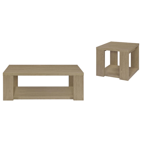 Anders 2-Piece Transitional Coffee and End Table Set with Shelves Latte