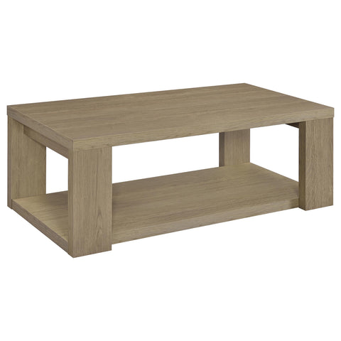Anders Transitional Rectangular Coffee Table with Open Lower Shelf Latte