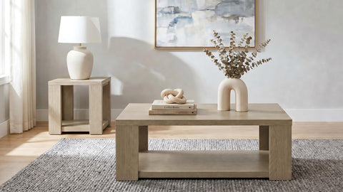 Anders Transitional Rectangular Coffee Table with Open Lower Shelf Latte