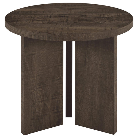 Fabre Round Panel Base End Table Dark Rustic Mango