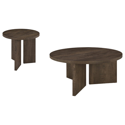 Fabre 2-Piece Round Coffee and End Table Set Dark Rustic Mango