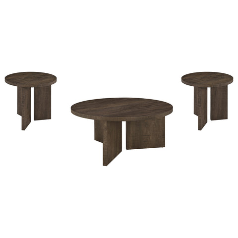 Fabre 3-Piece Round Coffee and End Table Set Dark Rustic Mango