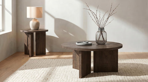 Fabre Round Panel Base Coffee Table Dark Rustic Mango