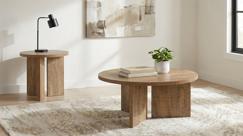 Fabre Round Panel Base End Table Mango