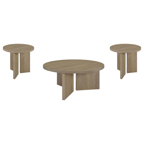 Fabre 3-Piece Round Coffee and End Table Set Latte