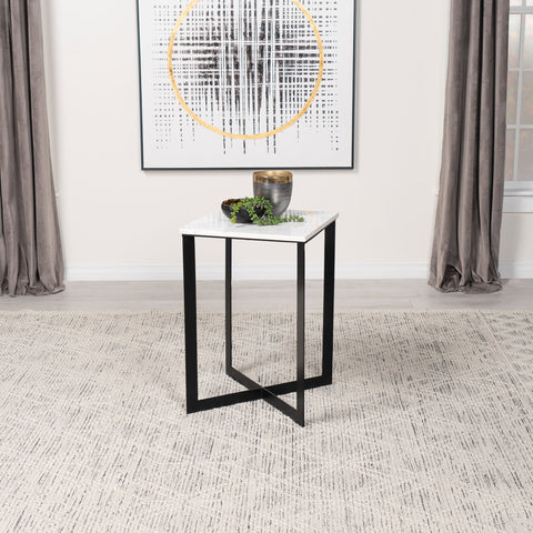 Lotus Square Marble Top End Table White and BlackWhite Marble