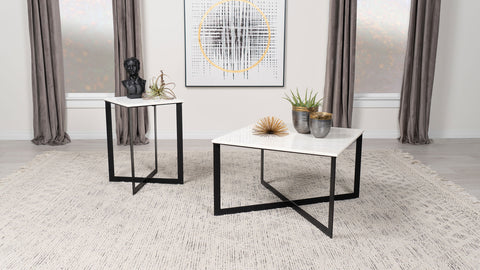 Cadee 2-piece Marble Top Coffee and End Table Set White