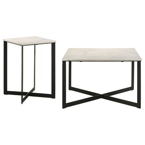 Cadee 2-piece Marble Top Coffee and End Table Set White