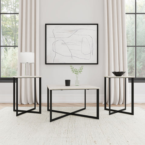 Cadee 3-piece Marble Top Coffee and End Table Set White