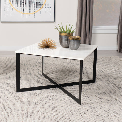 Lotus Square Marble Top Coffee Table White and BlackWhite Marble