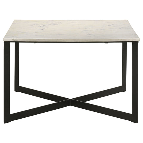 Lotus Square Marble Top Coffee Table White and BlackWhite Marble