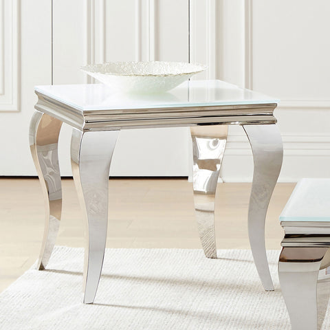 Keene Square End Table White and ChromeWhite