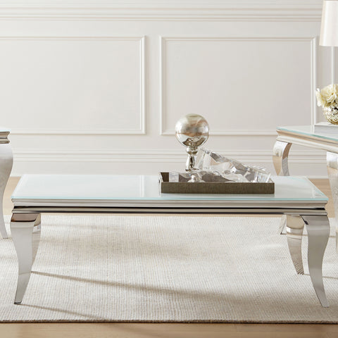 Keene Rectangular Glass Top Coffee Table White and ChromeWhite