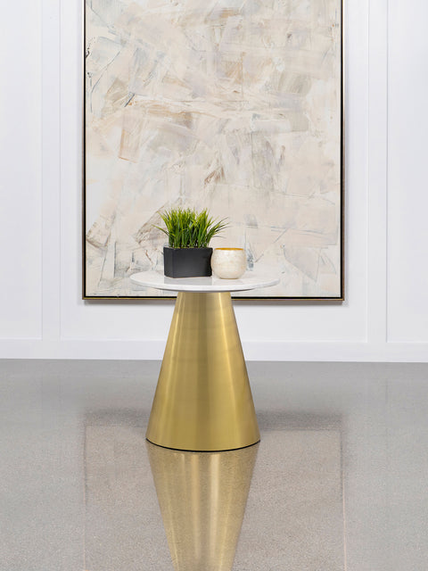 Rowena Round Marble Top Stainless Steel Side End Table WhiteWhite Marble