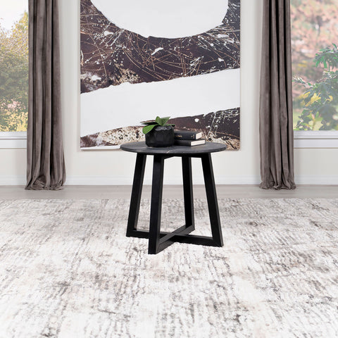 Cota Round Marble-like SmartTop Side End Table BlackBlack