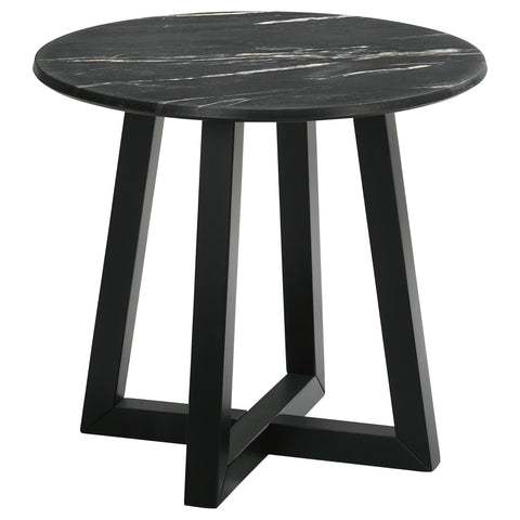 Cota Round Marble-like SmartTop Side End Table BlackBlack
