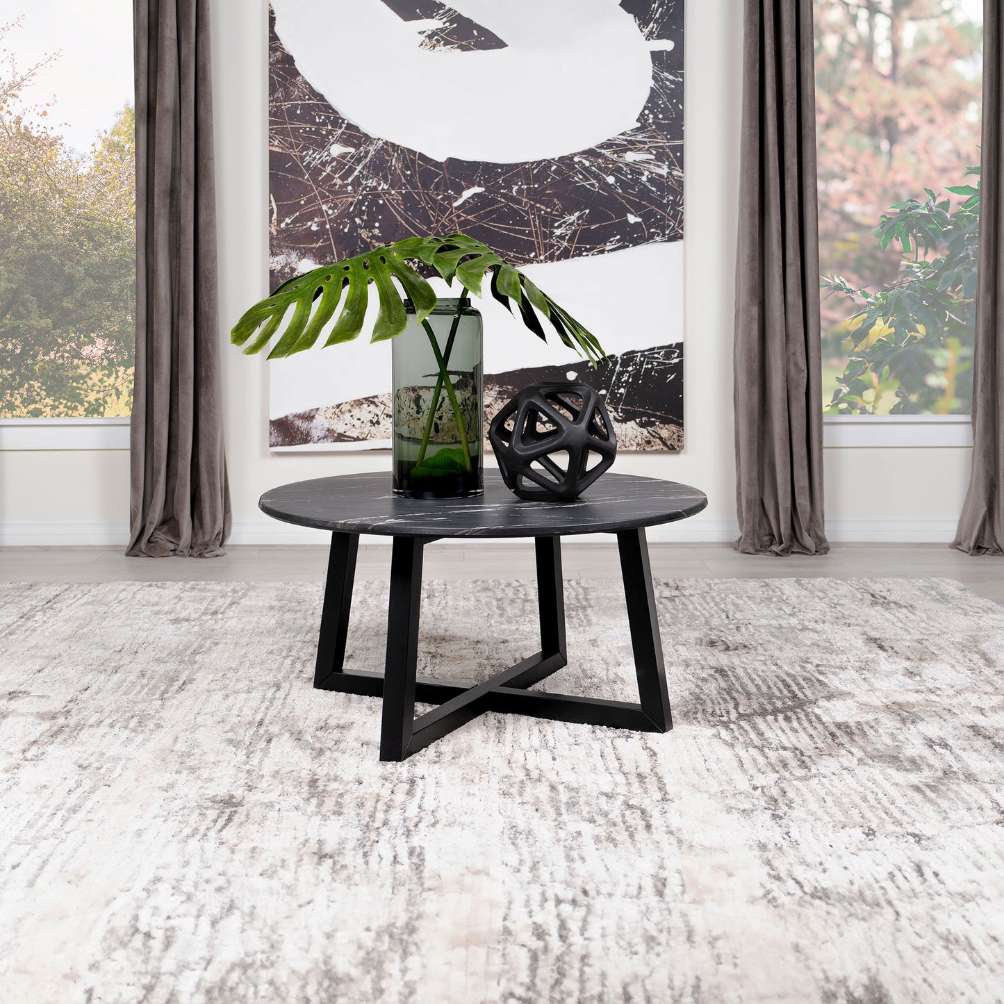 cota round marble-like smarttop coffee table blackblack