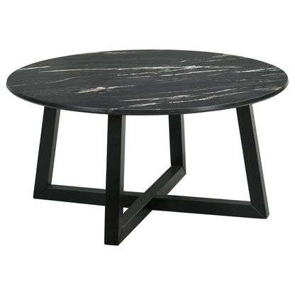 Cota Round Marble-like SmartTop Coffee Table BlackBlack