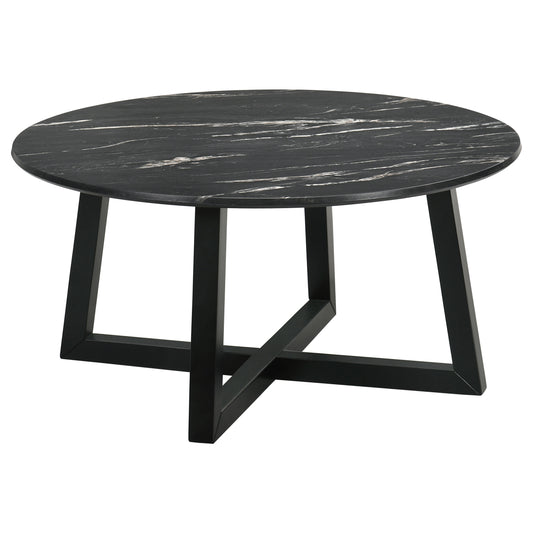 Cota Round Marble-like SmartTop Coffee Table BlackBlack
