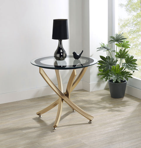 Marina Round Glass Top Side End Table Metal Base BrassRose Brass
