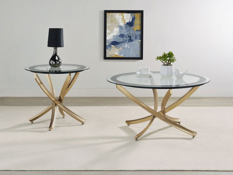 Marina 2-piece Round Glass Top Coffee Table Set BrassRose Brass